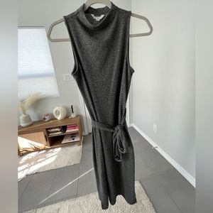 Grey Long turtleneck Dress with waist tie string size XS